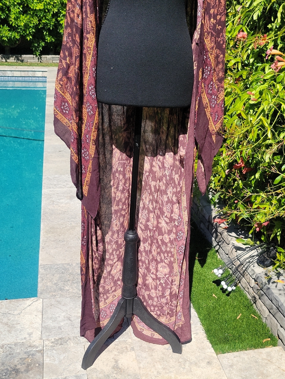 Sundance Long Kimono, Browns And Burgandy Boho Vibes - Picture 11 of 13